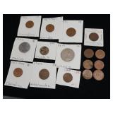 Large Mixed Lot of Foreign Coins  See Pics! - Includes Very Old Indian Head Penny  tax exempt