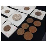 Large Mixed Lot of Foreign Coins  See Pics! - Includes Very Old Indian Head Penny  tax exempt