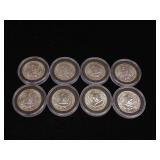 Bright and detailed 1964 90% Silver Washington Quarters  8 Coins Total   Tax Exempt Constitutional Currency - Coins Total in nice display protective cases