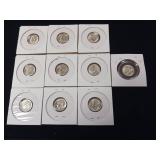 Lot of 1959 Bright and Shiny detailed 90% Silver Roosevelt Dimes  10 coins total in protective sleeves  1 dollar face value  tax exempt