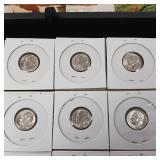 Lot of 1959 Bright and Shiny detailed 90% Silver Roosevelt Dimes  10 coins total in protective sleeves  1 dollar face value  tax exempt