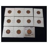 Large Lot of mixed years Lincoln Wheat Pennies  including 1955 Proof quality  11 coins total  tax exempt