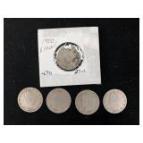Lot of Five V nickels  Mixed Years between 1883 to 1913  Tax Exempt