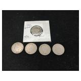 Lot of Five V nickels  Mixed Years between 1883 to 1913  Tax Exempt