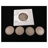 Lot of Five V nickels  Mixed Years between 1883 to 1913  Tax Exempt