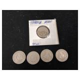 Lot of Five V nickels  Mixed Years between 1883 to 1913  Tax Exempt