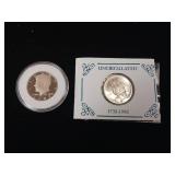 Uncirculated Half Dollar Proofs  2 coins  1983 Kennedy  1982 George Washington Commemorative 90% Silver Half Dollar  tax exempt