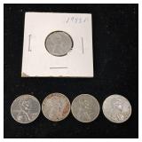 Lot of 5 Coins  War Time Steel Lincoln Pennies  Tax Exempt