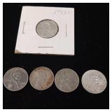 Lot of 5 Coins  War Time Steel Lincoln Pennies  Tax Exempt
