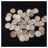 One full Roll of 90% Silver Mercury Dimes  Mixed Years 1916-1945  Tax Exempt  50 Coins  5 dollar Face Value