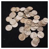 One full Roll of 90% Silver Mercury Dimes  Mixed Years 1916-1945  Tax Exempt  50 Coins  5 dollar Face Value