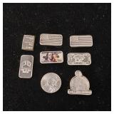 One Gram Pan Silver Co.  .999% Pure Silver Bullion Bars  8 bars total  8 grams total  includes Daddy Buffalo Indian Flag  tax exempt