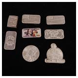 One Gram Pan Silver Co.  .999% Pure Silver Bullion Bars  8 bars total  8 grams total  includes Daddy Buffalo Indian Flag  tax exempt