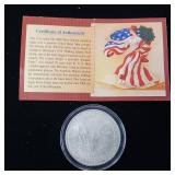 Colorized .999% Pure American Silver Eagle 2000  Tax Exempt  Full color certificate of authenticity -