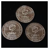 3 Uncirculated Bullion Coins  3 troy ounces total  OPM Metals  .999% silver tax exempt -  Made in the USA