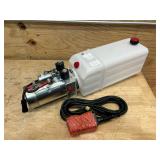 12V DC double-acting hydraulic power unit with an 8-quart plastic reservoir (untested)