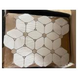 Cecily Mosaic Tile Sheets - White Octagon with Tan Centers, 12.6 x 10.83 in, 0.38 in Thick, 14 Sheets