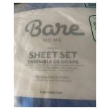 Bare Home Twin Sheet Set & Premium Bed Skirt Bundle - Microfiber, Navy Geometric Pattern
