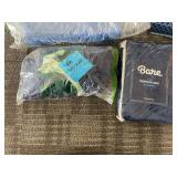 Bare Home Twin Sheet Set & Premium Bed Skirt Bundle - Microfiber, Navy Geometric Pattern