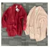 SERRA Oversized Cardigan Duo - Red & Blush Pink Knit, US M