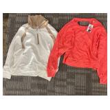 Active Pullover Duo XL Coral Red & White/Beige Hooded Color-Block Pullovers (Lot of 2)