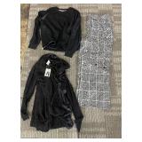 Serra Circle Cardigan M/L - Black Knit Top, Black/White Plaid Wide-Leg Pants (3-Piece Set)