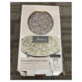 Belavi Decorative Glass Table - Round Glass Top with Geometric Pattern