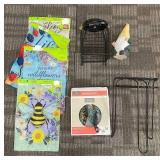 Belavi Metal Wall Décor Butterfly Design & Assorted Garden Flags & Plant Stands Lot