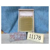 Vintage Washboard and License Plates