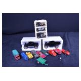 Vintage Die-Cast Toy Car Lot - Assorted Metal Cars & Trucks with Foam Display Carriers