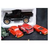 Vintage Die-Cast Toy Car Lot - Assorted Metal Cars & Trucks with Foam Display Carriers
