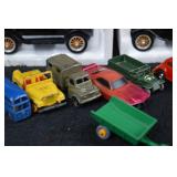 Vintage Die-Cast Toy Car Lot - Assorted Metal Cars & Trucks with Foam Display Carriers