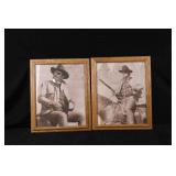 Cowboy Portrait Print Set - Two Framed Vintage Sepia Photos in Wood Frames