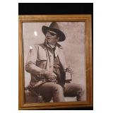 Cowboy Portrait Print Set - Two Framed Vintage Sepia Photos in Wood Frames