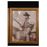 Cowboy Portrait Print Set - Two Framed Vintage Sepia Photos in Wood Frames