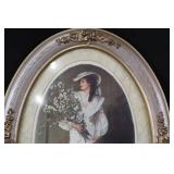 Home Interiors & Gifts Oval Portrait Frame - Vintage Woman with Bouquet Print
