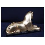 Egyptian Sphinx Statue - Gold-Tone Metal, Lying Pose, ~15 in long