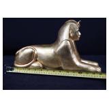 Egyptian Sphinx Statue - Gold-Tone Metal, Lying Pose, ~15 in long