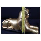 Egyptian Sphinx Statue - Gold-Tone Metal, Lying Pose, ~15 in long