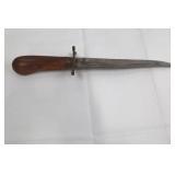 Antique Forked Dagger with Carved Wood Grip & Matching Scabbard