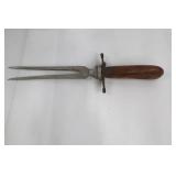 Antique Forked Dagger with Carved Wood Grip & Matching Scabbard