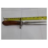 Antique Forked Dagger with Carved Wood Grip & Matching Scabbard