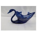 Blue Glass Swan Bowl - 11-inch Decorative Centerpiece Dish