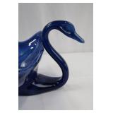 Blue Glass Swan Bowl - 11-inch Decorative Centerpiece Dish