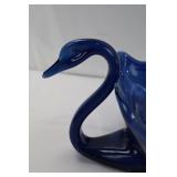 Blue Glass Swan Bowl - 11-inch Decorative Centerpiece Dish