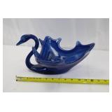 Blue Glass Swan Bowl - 11-inch Decorative Centerpiece Dish