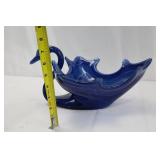 Blue Glass Swan Bowl - 11-inch Decorative Centerpiece Dish