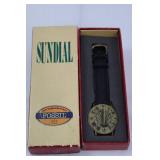 Fossil Sundial Watch - Gold-Tone Dial, Black Leather Strap