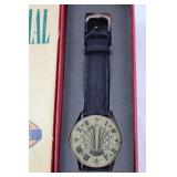 Fossil Sundial Watch - Gold-Tone Dial, Black Leather Strap