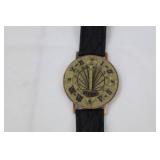 Fossil Sundial Watch - Gold-Tone Dial, Black Leather Strap